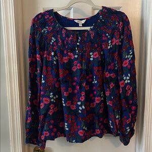 crown & ivy Blue Floral Smocked Yoke Blouse, LP